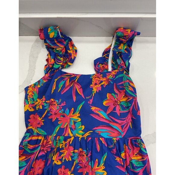 J. Crew Square Neck Midi Bright Floral Ruffle Tiered Dress Size 8 - Picture 4 of 8